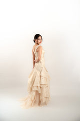Custom Pina Off Shoulder Ruffle Wedding Gown