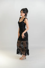 Flower Strap Lace Midi Dress