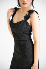Flower Strap Lace Midi Dress