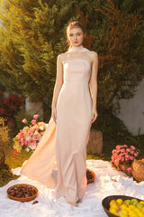 Amara Curve Neckline Straight Cut Maxi Dress