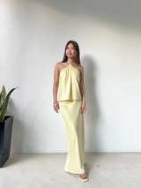 Butter Yellow Silk Top and Skirt Set