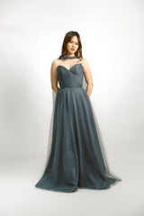 Strapless Cross Tulle Gown