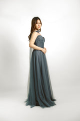 Strapless Cross Tulle Gown