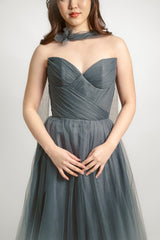 Strapless Cross Tulle Gown