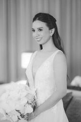 Deep Neckline Sleeveless Tulle Wedding Gown with Floral Embroidery