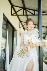 Low Back Sweetheart Neckline Tie Strap Embellished Wedding Gown with Slit