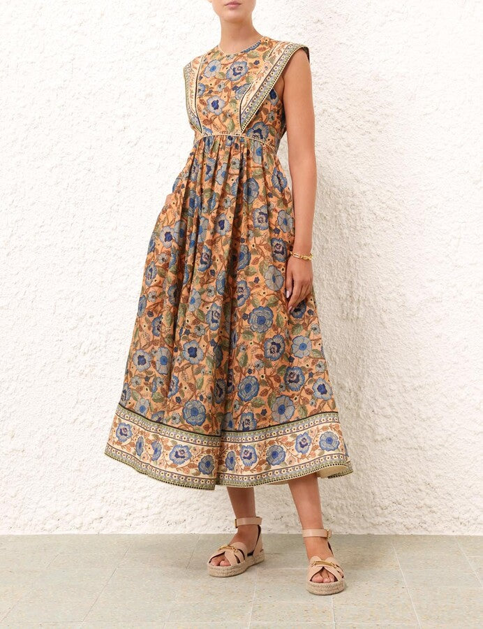a line midi summer dress A-line Midi Dress with Flower Detail