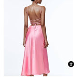 Sweetheart Satin Backless Midi Dress