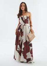 Floral Strapless Maxi Dress with Tie